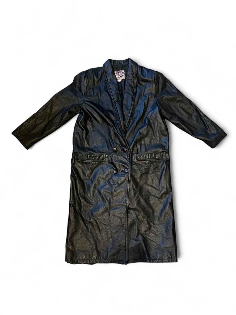 Vintage Black Leather Trench Coat